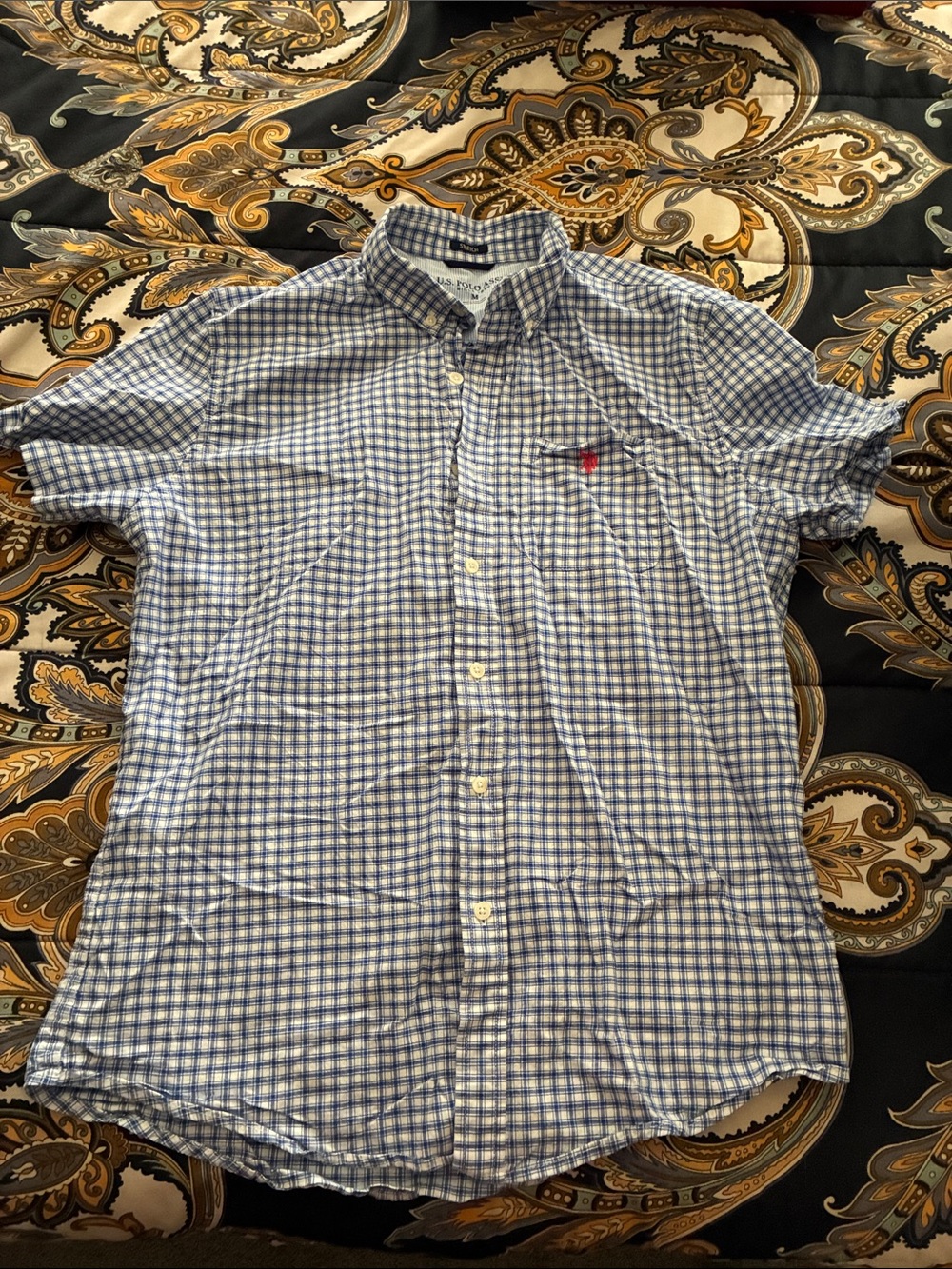 Polo by Ralph Lauren Blue and White Gingham Short-Sleeve Button-Down Shirt